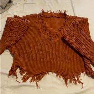 Crop distressed sweater